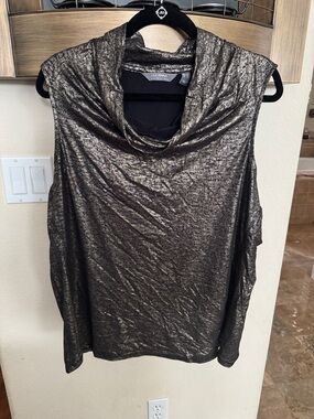 Lisa Rinna Collection Metallic Draped Cowl Sleeveless Top - Bronze